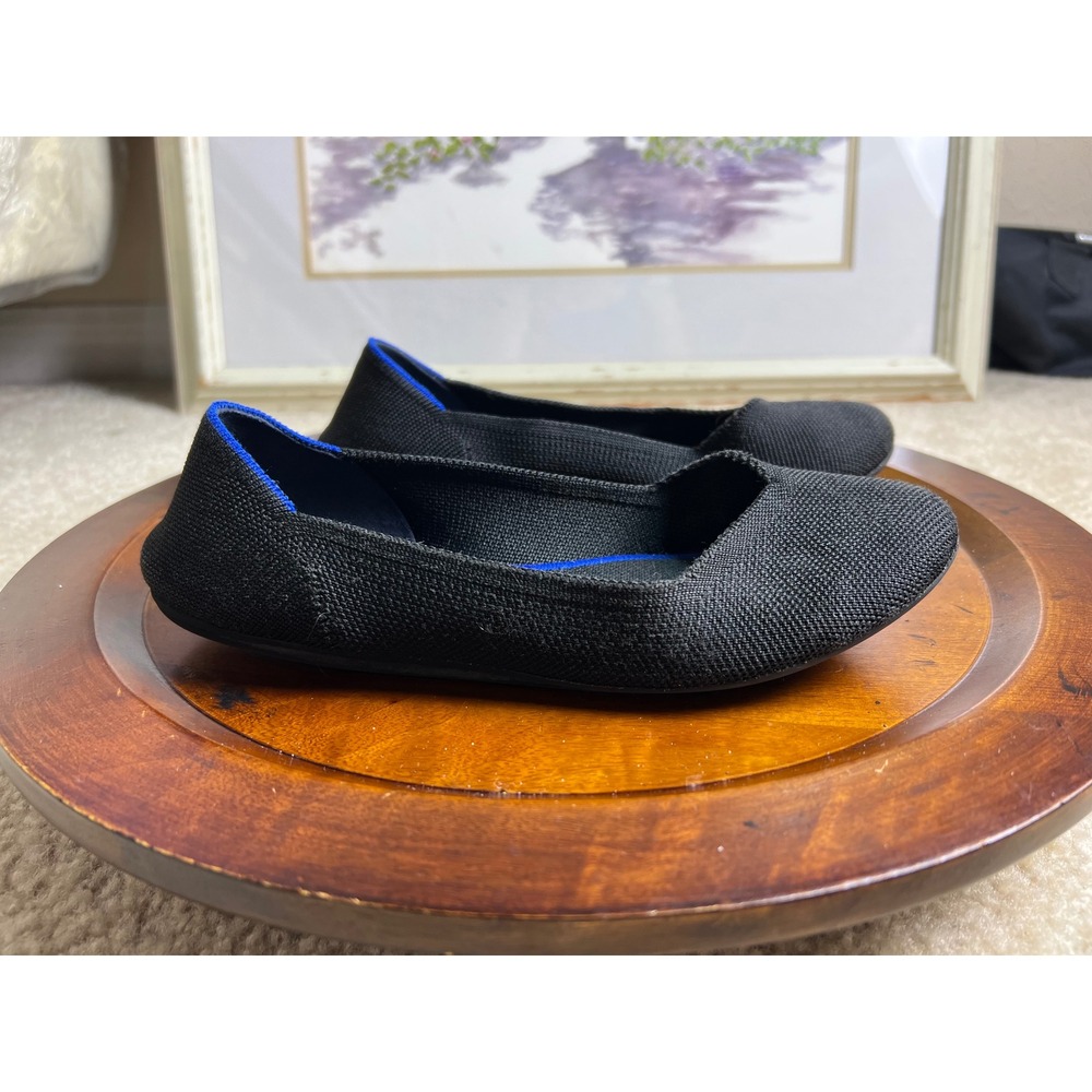 Rothy's Black Knit Ballet Flats with Blue Lining